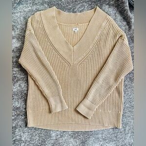 Aerie Tan Oversized V-Neck Sweater